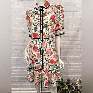 Kate Spade Picnic Perfect Blossom Fluid Floral Button Up Dress with Black Trim